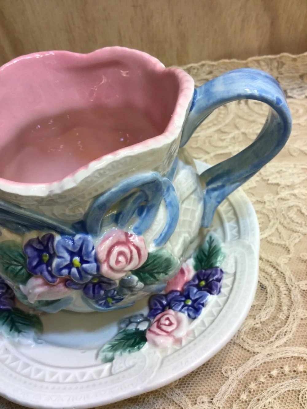 Fitz & Floyd Creamer and Saucer 1993 Victorian Lace Collection